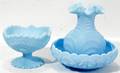 040410 FENTON BLUE SATIN FRUIT COMPOTE BOWL  VASE