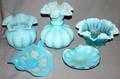 040404 FENTON BLUE  MILK GLASS VASES BOWL DISHES