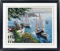 030356 UNSIGNED OIL ON CANVAS SAILBOATS ON BAY