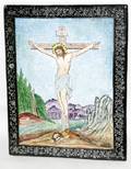 022307 EUROPEAN ENAMEL ON COPPER CRUCIFIXION SCENE