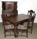 070378 JACOBEAN STYLE CARVED OAK DINING SET C 1930
