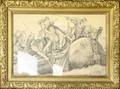 062386 PENCIL DRAWING OF VIKINGS IN BOAT 14x22