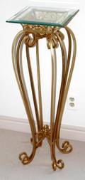 052420 IRON GILT PEDESTALS W GLASS TOPS H36 W 12