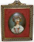 052402 FRENCH HAND PAINTED OVAL PORTRAIT OF A WOMAN