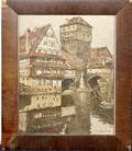 052388 FRITZ BECKERT WOODCUT PRINT 1910 CANAL SCENE