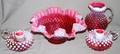 040428 HOBNAIL RUBY STYLE PITCHER CANDLESTICKS BOWL