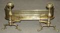 030398 ENGLISH BRASS FIREPLACE FENDER  ANDIRONS