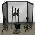 030397 IRON FIREPLACE SCREEN ANDIRONS  TOOLS