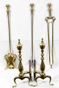 030396 BRASS ANDIRONS  FIRE PLACE TOOLS C1940