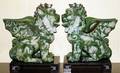 022342 GREEN  WHITE PORCELAIN GRIFFINS W STANDS
