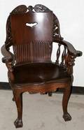 022319 ENGLISH CARVED MAHOGANY OPEN ARMCHAIR C 1900