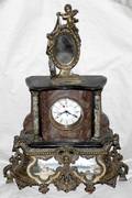 022335 FRENCH STYLE MARBLE  BRONZE MANTLE CLOCK