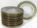021479 GLASS DESSERT PLATES GILT  TURQUOISE BORDER