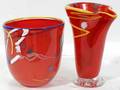 021492 ITALIAN BLOWN GLASS VASES TWO H 6 8