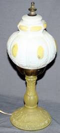 050441 FROSTED LEMON  MILK GLASS MINIATURE OIL LAMP