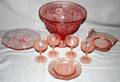 050417 PINK DEPRESSION GLASS 9 PCS