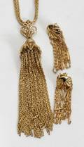 021539 MONET GOLD TONE 3STRAND NECKLACE  EARRINGS