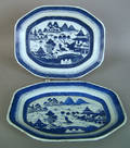 Two Canton blue and white octagonal serving platters 19th c