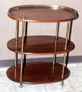 020476 MAHOGANY  BRASS OVAL SERVING CART H 30