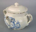 English delft two handled posset pot and cover