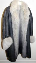062455 LEATHER JACKET W FOX COLLAR  CUFFS