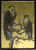 Oil on board of two falcons