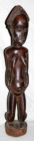 022410 BAULE WOOD FEMALE FIGURE IVORY COAST H 26