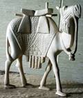 022408 AFRICAN CARVED IVORY CAMEL H 65 W 53