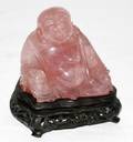 021579 CARVED ROSE QUARTZ FIGURE SEATED HOTEI