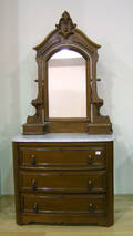 Assembled Victorian bedroom suite to include 2 marble top dressers with mirrors and bed