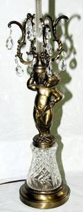 041661 CRYSTAL  SPELTER TABLE LAMP CHERUB MOTIF