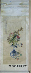 Three oriental painted scrolls