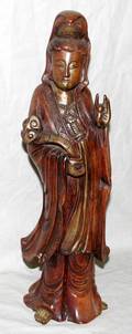 051543 CHINESE CARVED WOOD FIGURE OF QUAN YIN H 18