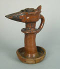 Glazed redware fat lamp 19th c