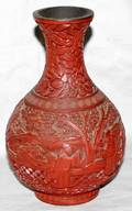 052549 CHINESE CINNABAR CARVED VASE ANTIQUE H7 12