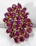 042509 CLUSTER STYLE RUBIES  GOLD RING