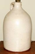 021652 ANTIQUE STONEWARE BUFF COLORED JUG AS LAMP