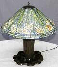 070034 LEADED GLASS TABLE LAMP 20TH C H24 DIA17