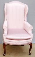 070049 QUEEN ANN STYLE WING BACK CHAIR PINK SILK