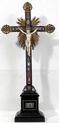061053 ITALIAN MICROMOSAIC  CARVED IVORY CRUCIFIX