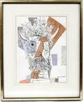 032030 BYRON G BROWNE INK  PASTEL ABSTRACT FACE