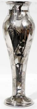 031013 ART NOUVEAU STERLING SILVEROVERLAY GLASS VASE