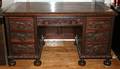 030017 BRAZILIAN ROSEWOOD DESK  LEATHER ARM CHAIR