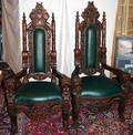 030013 GOTHIC STYLE MAHOGANY  LEATHER THRONE CHAIRS