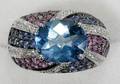 030059 37CT TOPAZ PINK  BLUE SAPPHIRE  GOLD RING