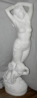 030050 ITALIAN CARRARA MARBLE STATUE WOMAN W CHERUB