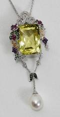 030042 20CT LEMON QUARTZ SAPPHIRE  GOLD NECKLACE
