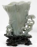 022064 CHINESE CARVED JADE VASE W FLORAL MOTIFS