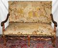021033 ENGLISH WALNUT SETTEE W TAPESTRY UPHOLSTERY