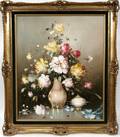 021058 R HUNTHER OIL ON CANVAS FLORAL STILL LIFE